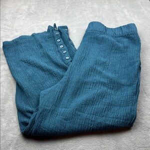 Soft Surroundings Teal Textured Wide Leg  Crop Pants